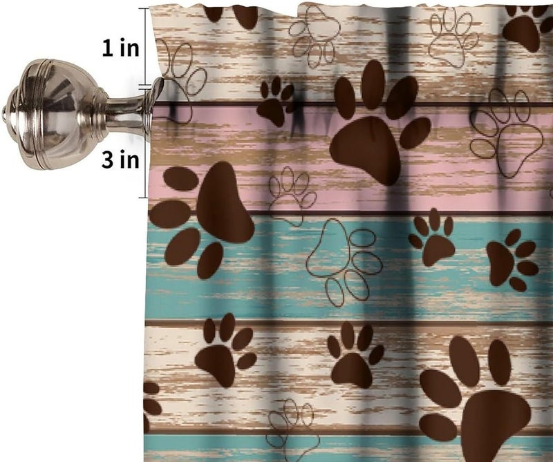 YSWOW Dog Paw Print Valance Curtain for Teens Kids Bedroom Decor Rustic Wood Board Puppy Paws Art Printed Window Drapes Decor W54xL18in Fabric 1 Panel - Image 4